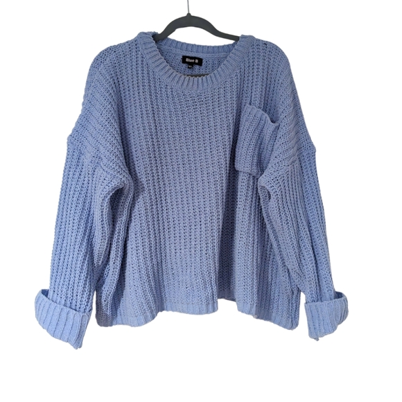 Sweaters - Chunky Waffle Knit Sweater, Blue Size M/L